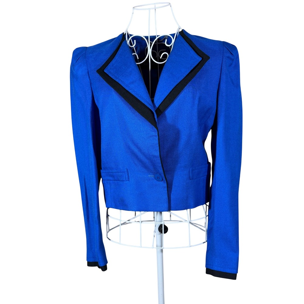Louis Feraud VTG Cobalt Blue Cropped Blazer West Germany Size 4 Padded Shoulder